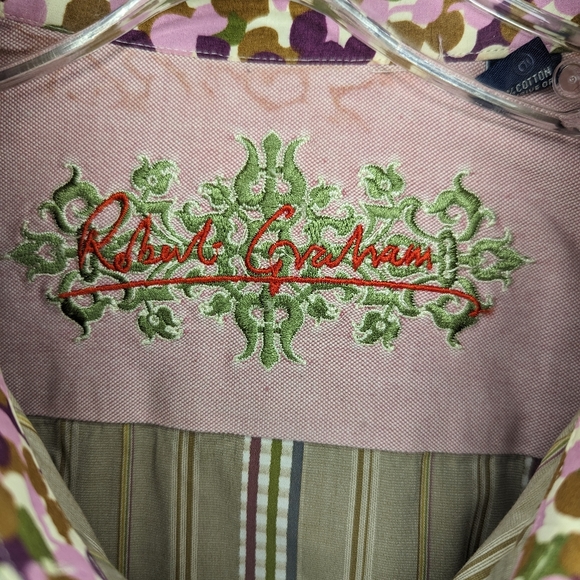 Robert Graham Beige Multicolor Check Stripe Shirt Button Front Cuff Size XL - Picture 10 of 11